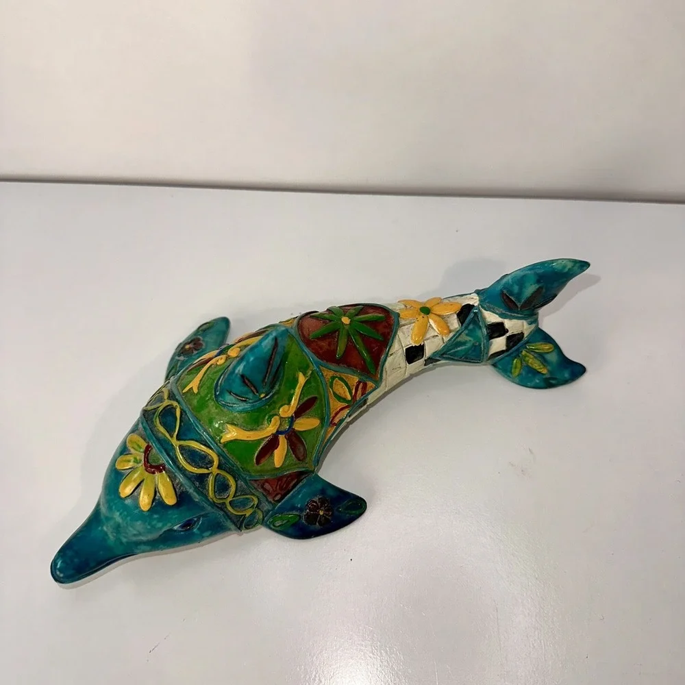 DOLPHIN MEXICAN FOLK Art Ceramic Figure Boho Y2K Decor Colorful 8